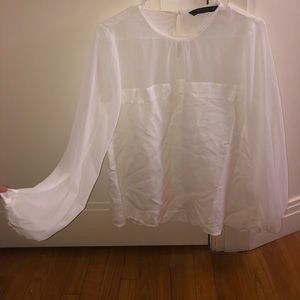 Zara white long sleeve blouse with scrunched cuffs